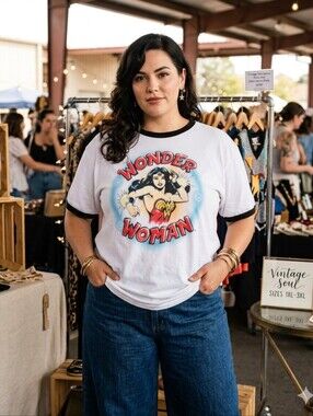 Vintage-Style Wonder Woman Ringer Tee - 2XL - 100% Cotton